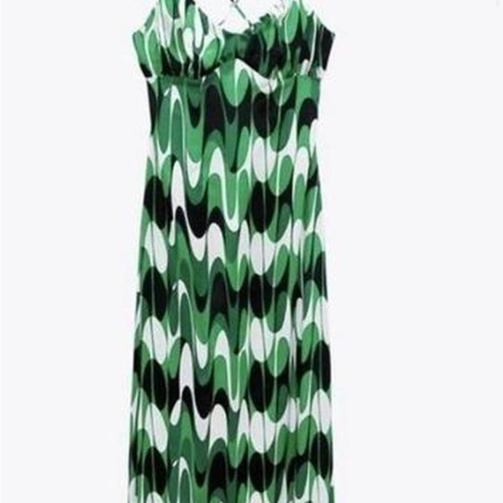 Zara Green and Black Wave Maxi Dress